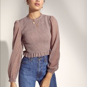 Aritzia Tempest Blouse in Mauve Pink/Java Brown